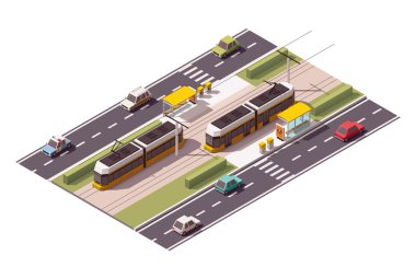 Vektör izometrik tramvay istasyonu