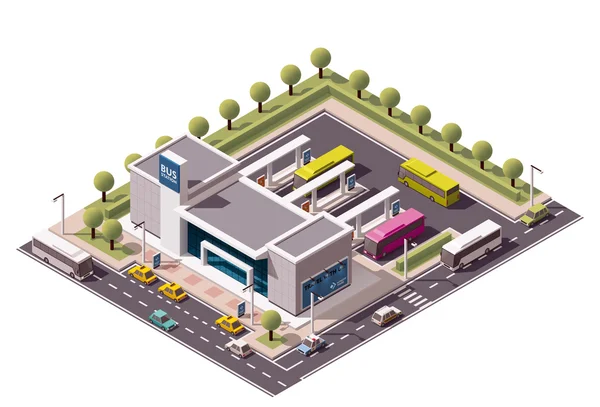 Estación de autobuses isométricos vectoriales — Vector de stock