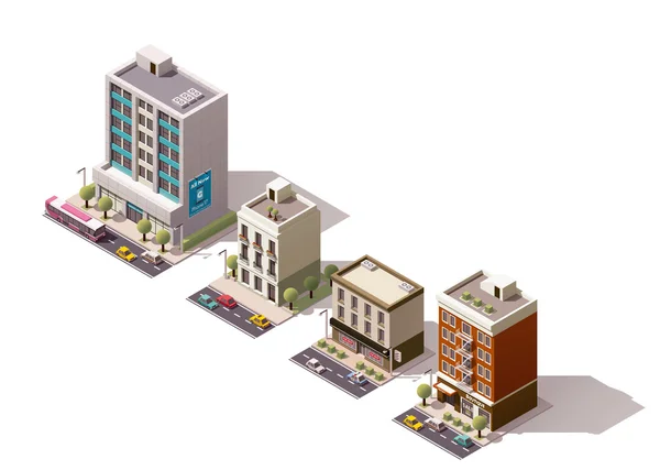 Ensemble de bâtiments isométriques vectoriels — Image vectorielle