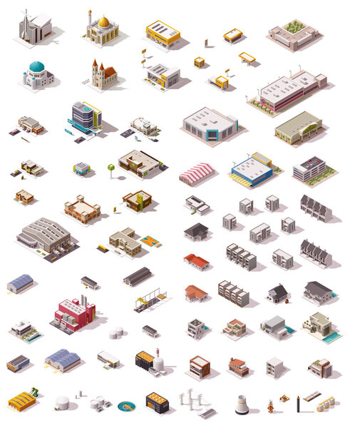 Vector isometric buildings set