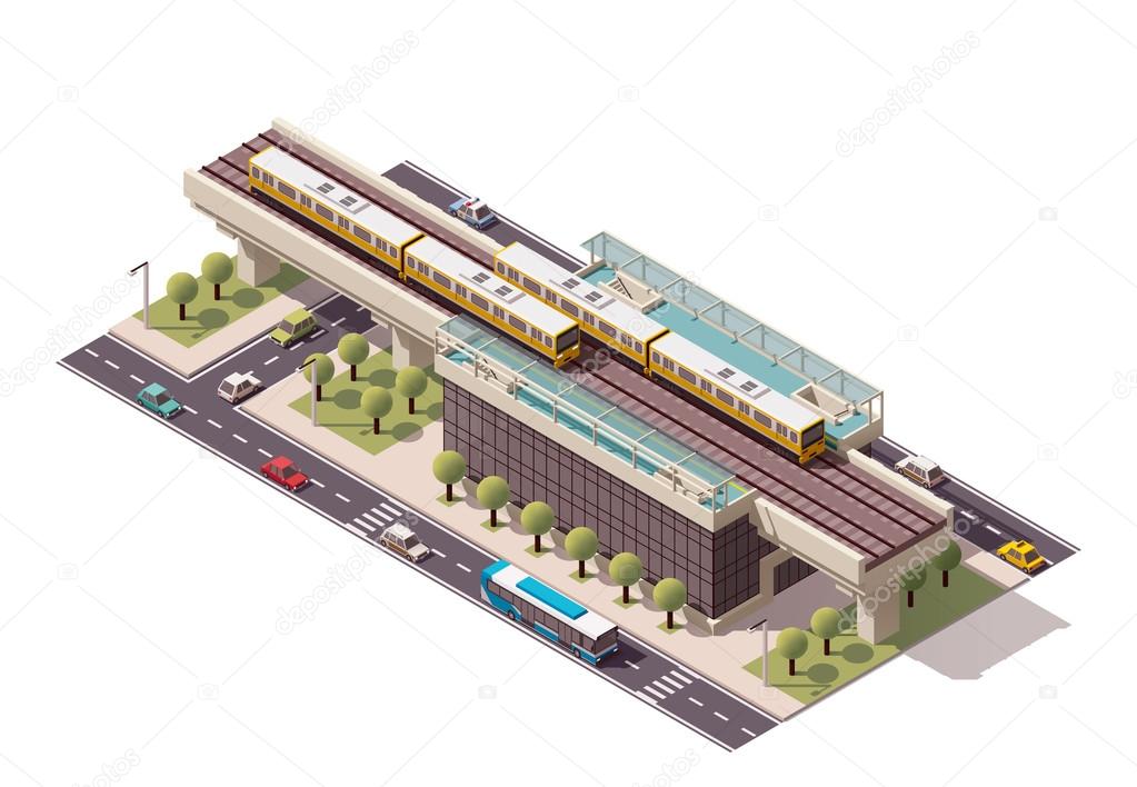 Vector isometric city train station