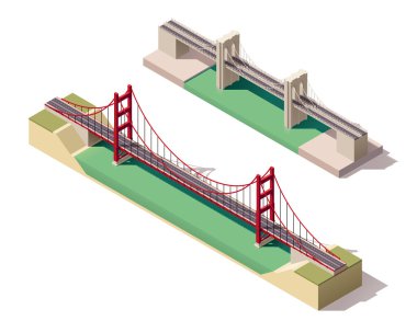 Vector isometric suspension bridge clipart