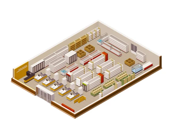 Vector isometrische supermarkt Intermezzo — Stockvector