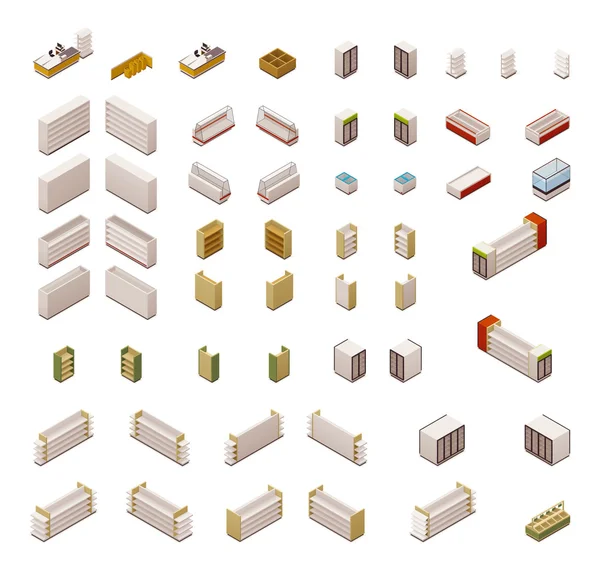 Vector isometrische supermarkt apparatuur — Stockvector