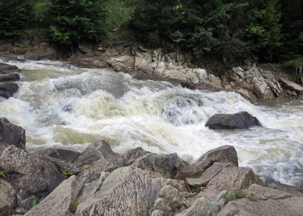 Der Fluss nach Regenfällen in den Bergen, in den ukrainischen Karpaten — Stockfoto