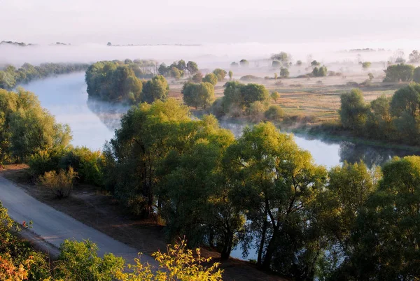 View High Right Bank Desna River Outskirts Autumn Morning — Stock Photo, Image