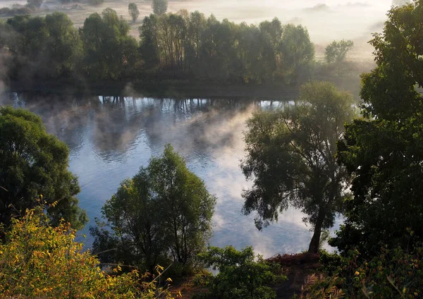 Vista Margem Alta Direita Para Rio Desna Arredores Manhã Outono — Fotografia de Stock