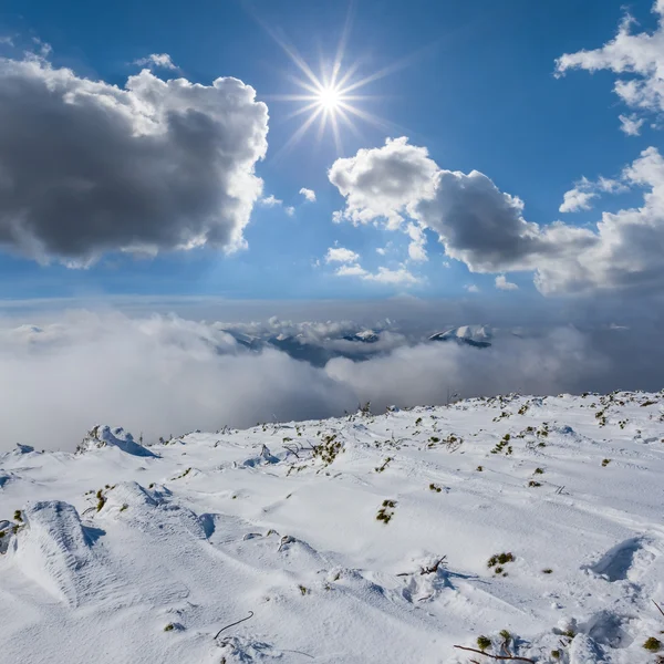 Pendiente de la montaña de invierno bajo un sol brillante —  Fotos de Stock