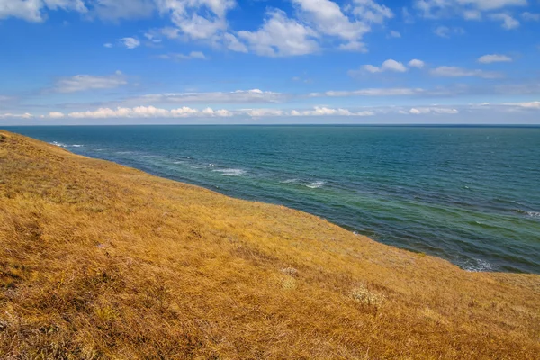 Prairie en een smaragdgroene zee-landschap — Stockfoto