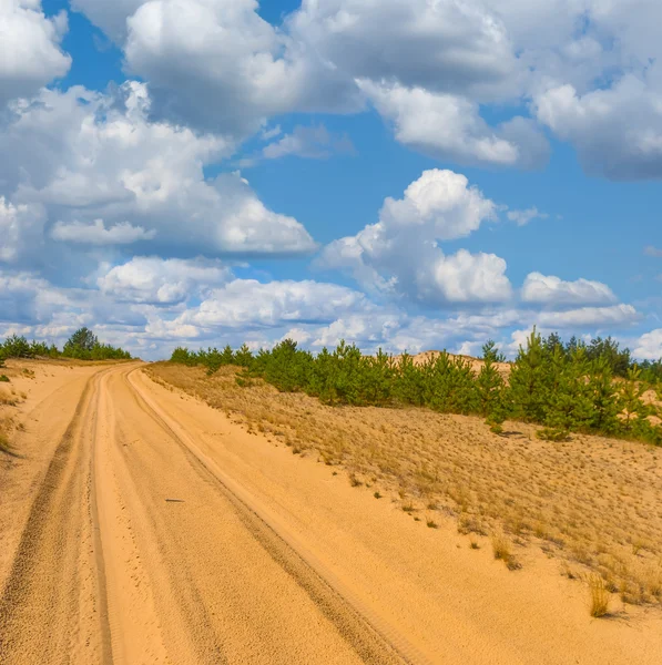 Estrada através de um deserto arenoso — Fotografia de Stock