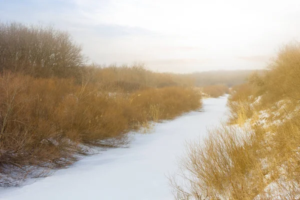 Winter Frozen River Sunset — Stock Photo, Image