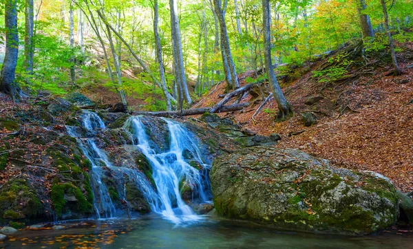 Small Waterfall Autumn Mountain River — Stockfoto
