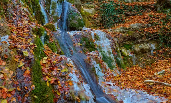 Closeup Waterfall Autumn Mountain River — Stock Fotó