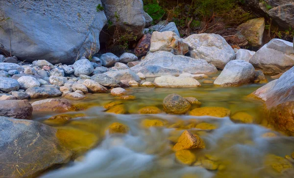 Pequeño Río Corriendo Sobre Piedras Cañón Montaña — Foto de Stock