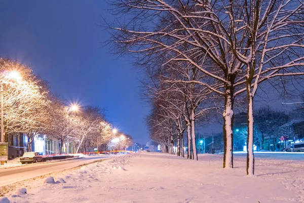 Winter Street Snow Night — Stock Photo, Image