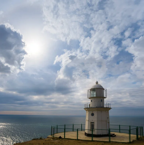 Phare Séjour Sur Cap Marin Sous Ciel Nuageux Dense — Photo