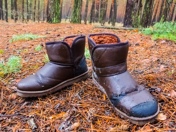 Primer Plano Viejo Botas Estancia Bosque — Foto de Stock