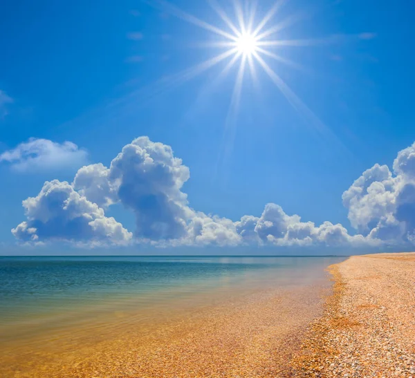 Zomer Zand Zee Strand Zonnige Dag Goede Zomer Vakantie Achtergrond — Stockfoto