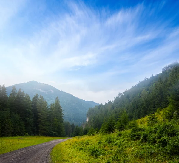 Verde Valle Montagna Sotto Cielo Nuvoloso Blu — Foto Stock