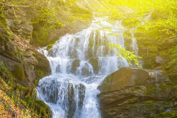 Closeup Big Waterfall Rushing Mount Wall — Stock fotografie