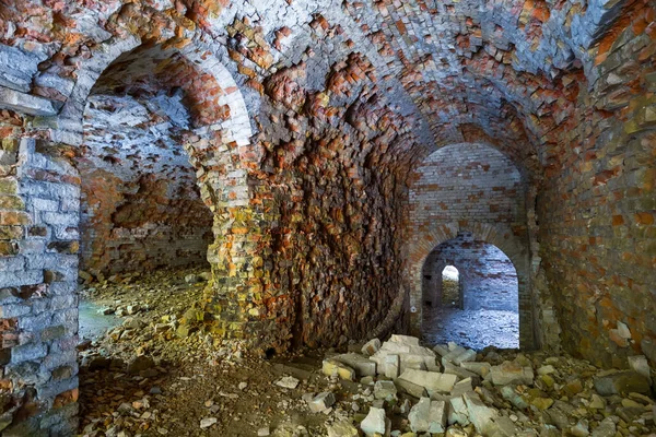 Old Red Brick Fortress Tunnel Indoor Scene Old Temple — Stockfoto