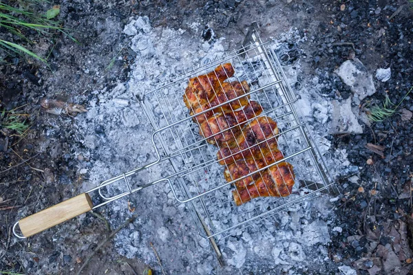 Närbild Grill Förberedd Brand — Stockfoto