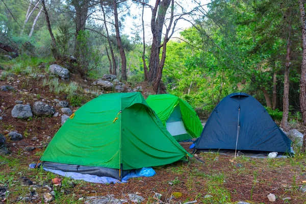 Dağ Ormanlarında Küçük Bir Turistik Kamp — Stok fotoğraf