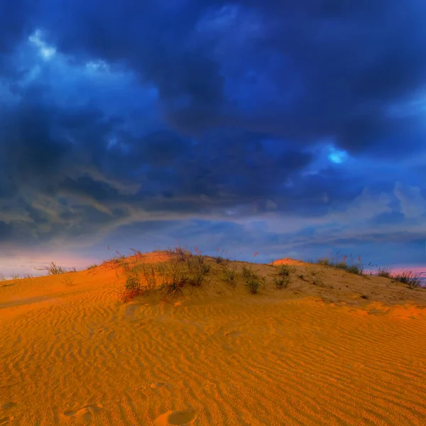 Песчаная Дюна Пустыни Плотным Драматическим Облачным Небом — стоковое фото