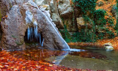 Dağ nehrinde akan küçük şelale
