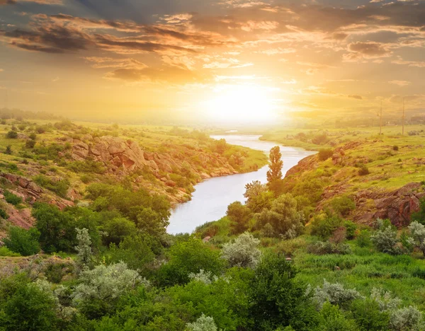 Soir steppe rivière scène — Photo