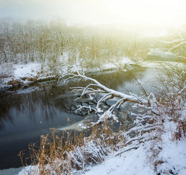Ruhiger Fluss im Schnee — Stockfoto