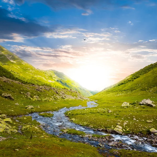 Fiume valle di montagna — Foto Stock