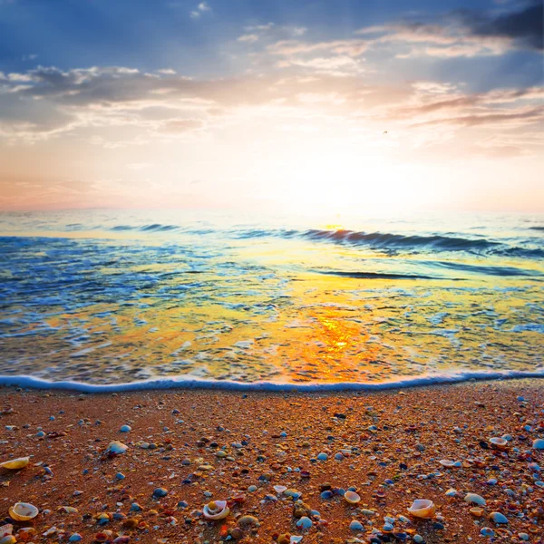 Sandy sea coast at the evening — Stock Photo, Image