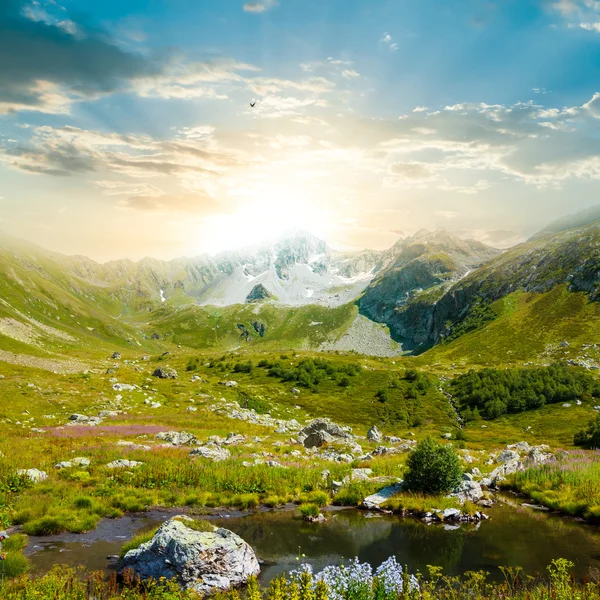 Suset over a mountain valley — Stock Photo, Image