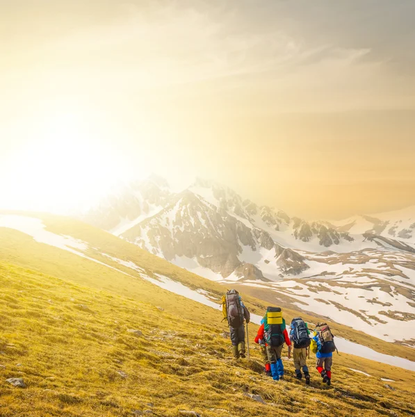 Grupp av vandrare på en kulle backe — Stockfoto