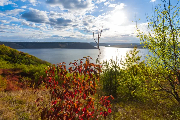 Hösten scen skogen ovanför en sjö — Stockfoto