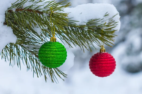 New year toys on a fir tree — Stock Photo, Image