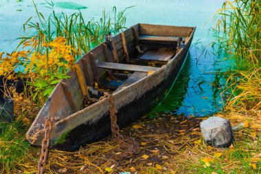 küçük zarif tekne bir nehir kıyısına yakın