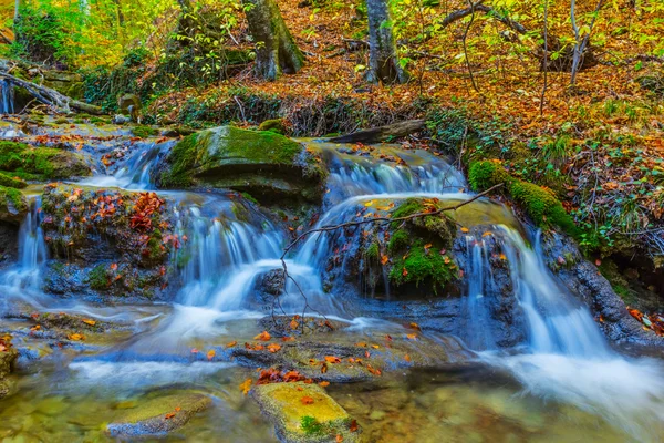 Autumn rushing mountain river scene — Stock Photo, Image