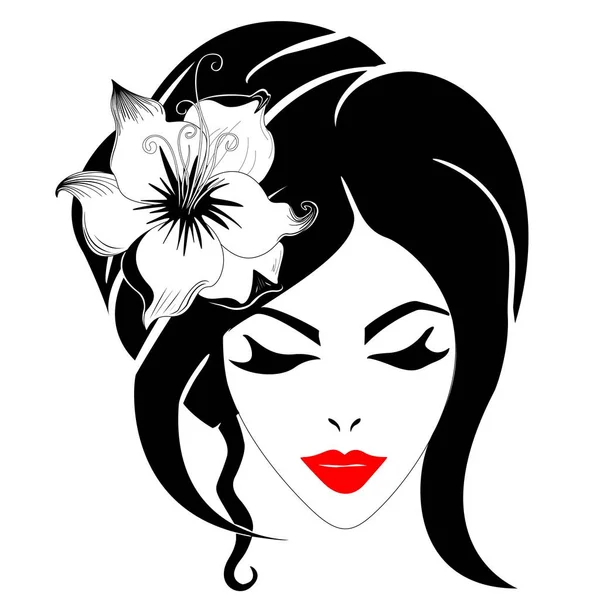 Belles Femmes Avec Des Lèvres Rouges Lis Dans Les Cheveux — Image vectorielle