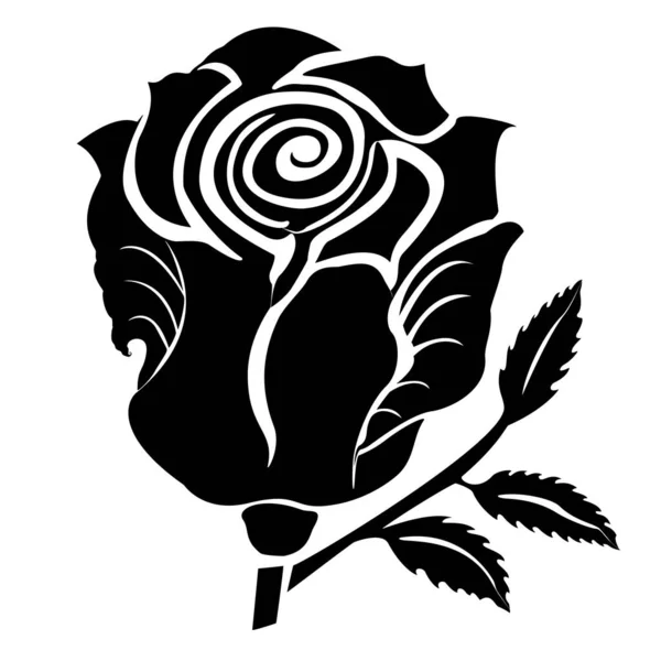 Black rose with stem and leaves — Vector de stock