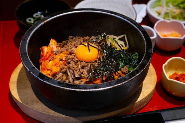 Stone Grilled Bibimbap Plenty Vegetables Yakiniku Restaurant — Zdjęcie stockowe