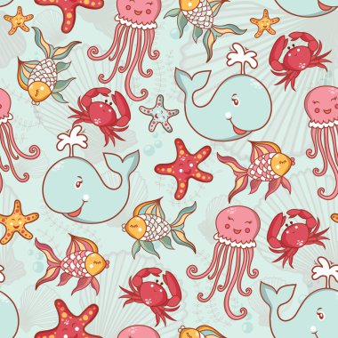 Deniz yaşamı ile kesintisiz deniz desen