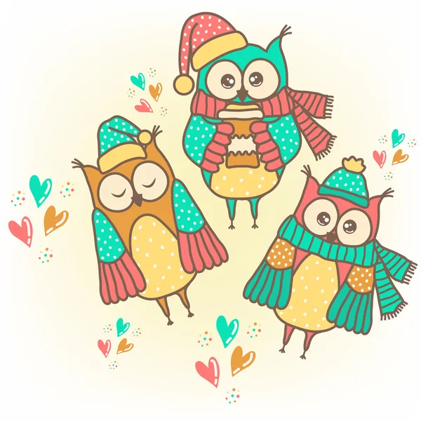 Sample cards with funny owls — Stock Vector