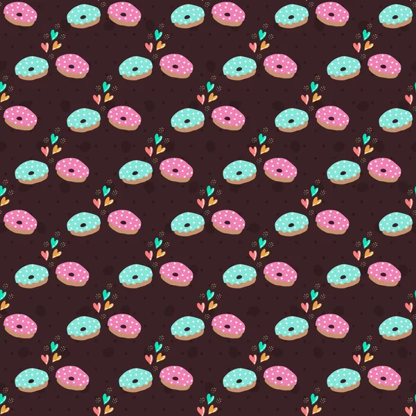 Naadloze patroon met donuts op een donkere achtergrond — Stockvector