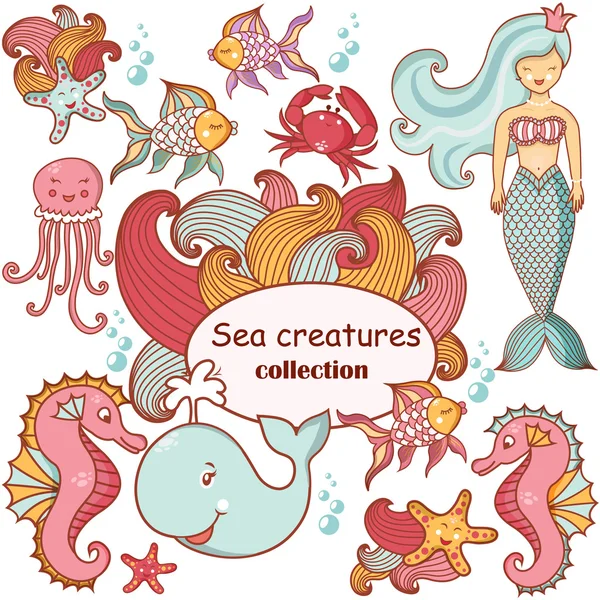 Bela coleção do mar de animais marinhos Vetores De Stock Royalty-Free