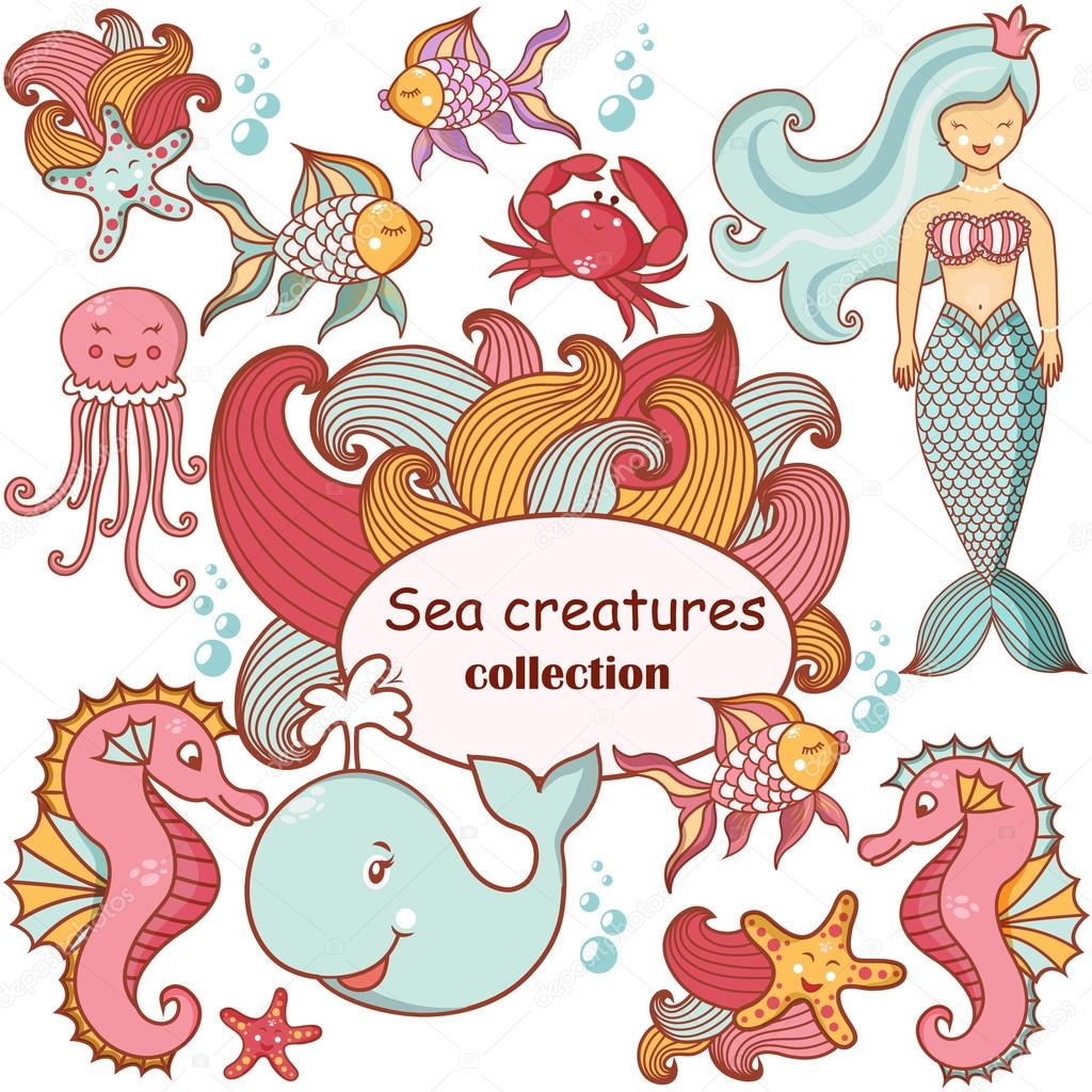 Beautiful sea collection of sea animals