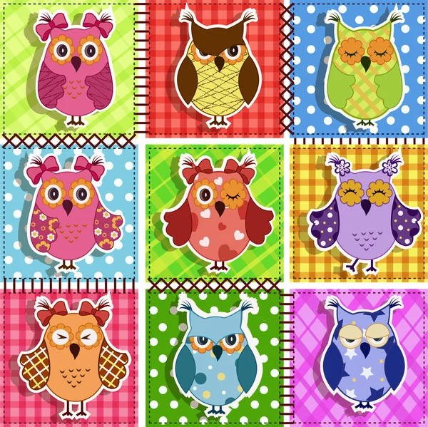 Patchwork with owls. Baby seamless background — Stock Vector