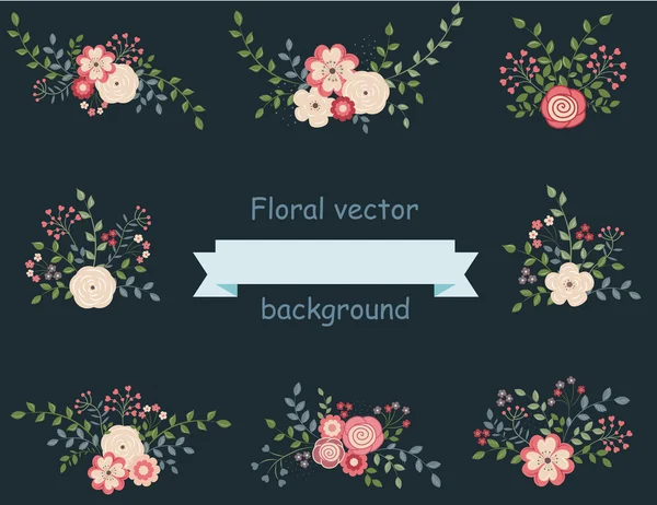 Conjunto vintage de elementos de diseño floral — Archivo Imágenes Vectoriales