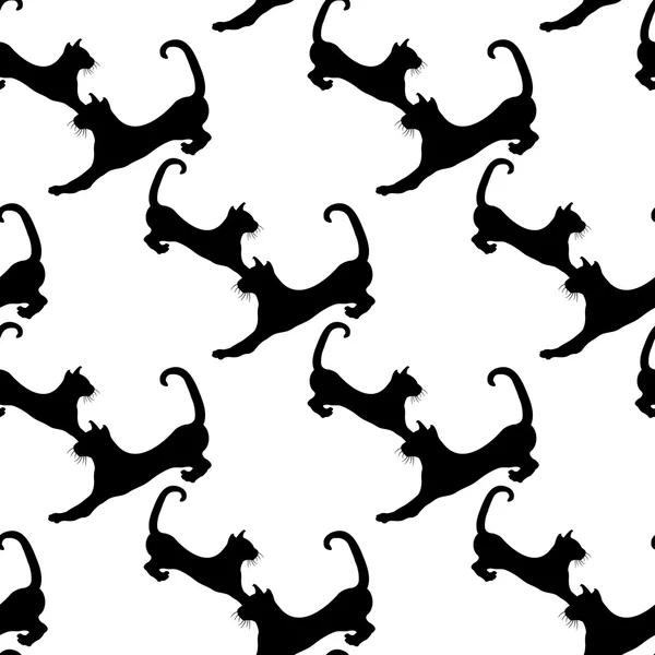 Seamless pattern with black cats on white — Stock Vector